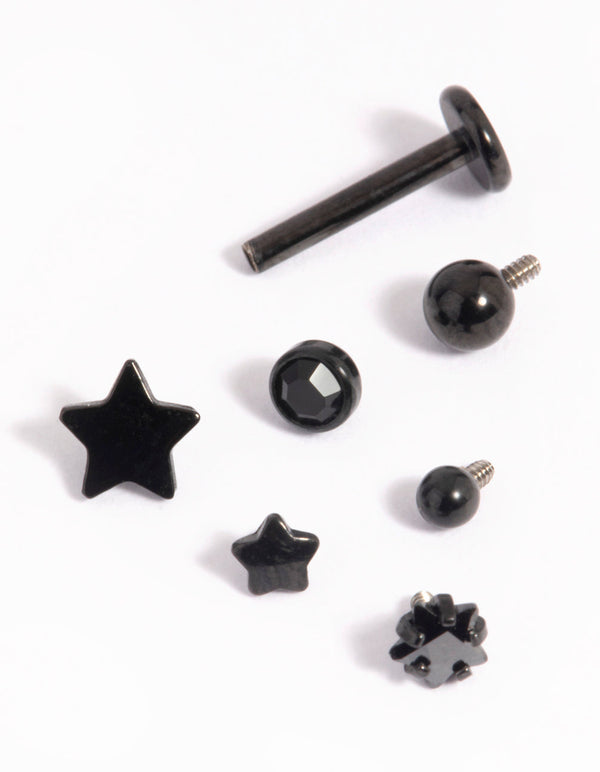 Matte Black Surgical Steel Diamante Star Flat Back Pack
