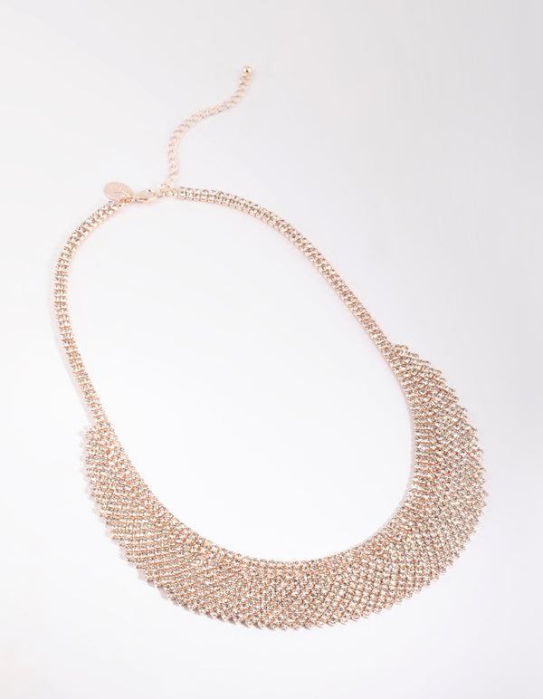 Rose Gold Diamante Mesh Necklace