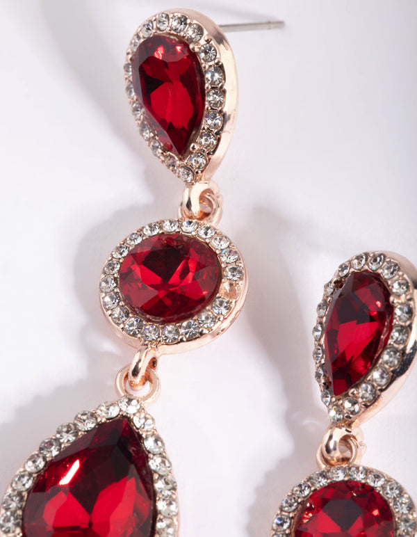 Red Teardrop Diamante Earrings