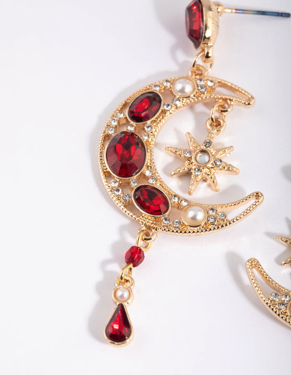 Red Moon Drop Earrings