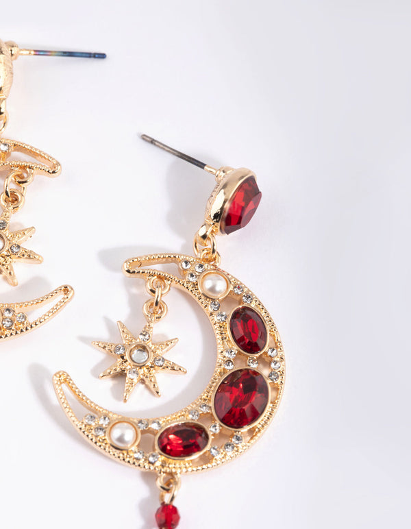 Red Moon Drop Earrings