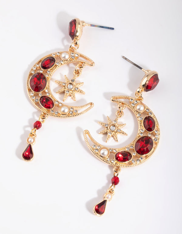 Red Moon Drop Earrings