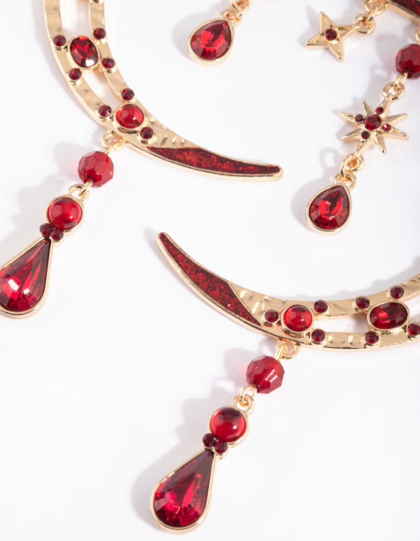 Red Moon Statement Earrings
