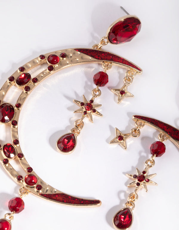 Red Moon Statement Earrings