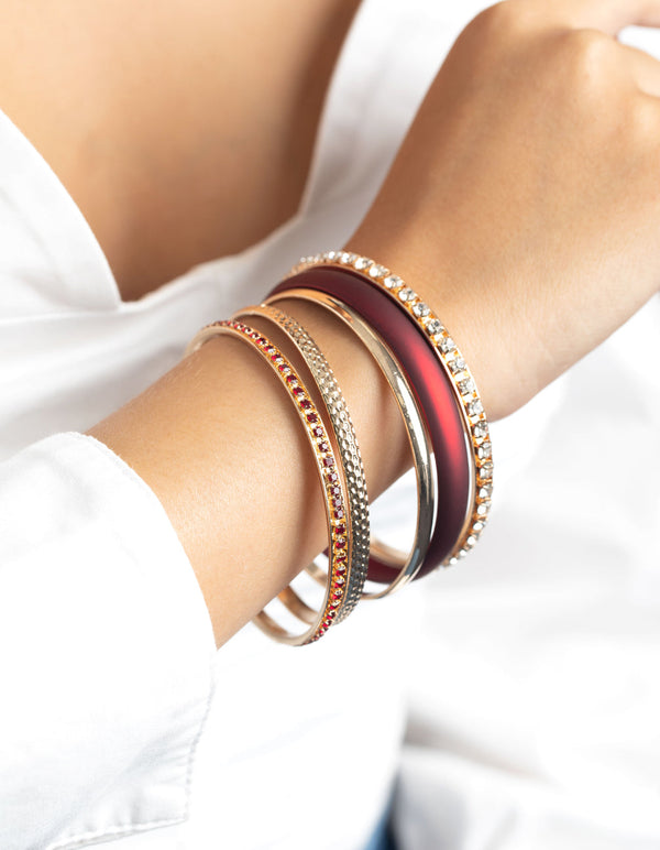 Red Pearlised Diamante Bracelet Pack