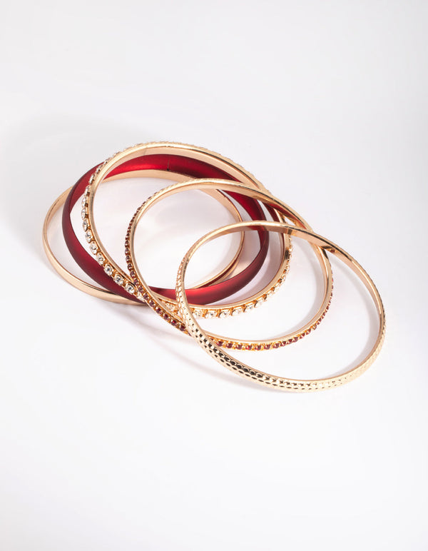 Red Pearlised Diamante Bracelet Pack