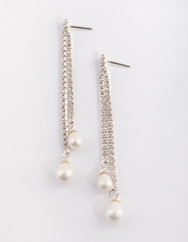 Silver Pearl and Diamante Drop Earrings
