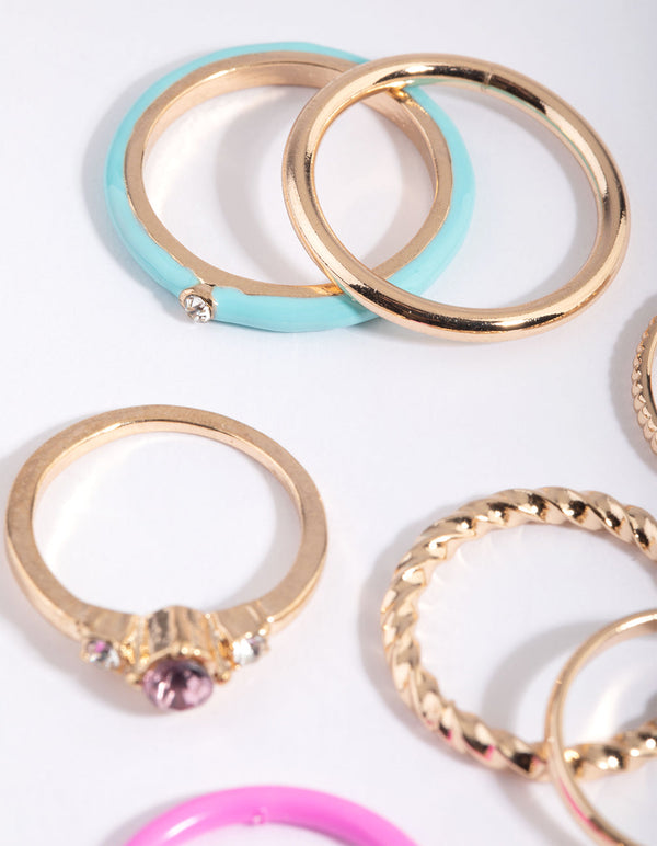 Gold Enamel Band Ring Pack
