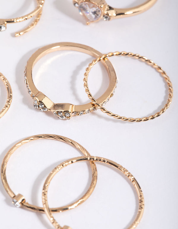 Gold Diamante and Pearl Ring Pack