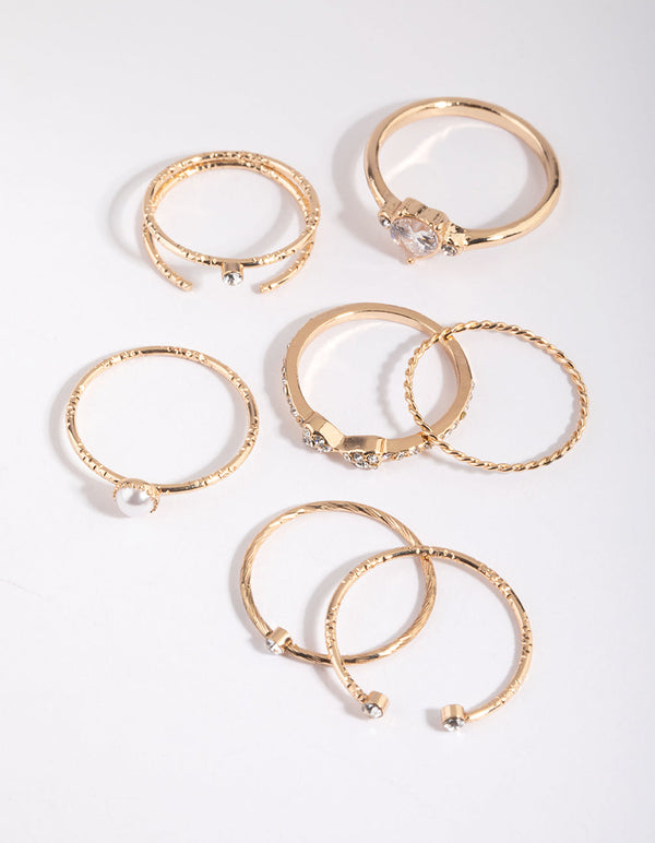 Gold Diamante and Pearl Ring Pack