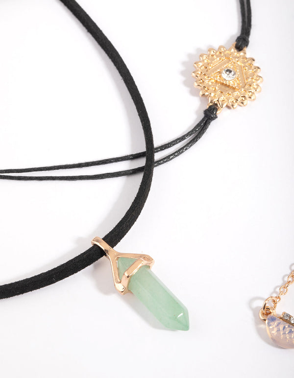 Green Semi-Precious Jingle Choker Necklace Pack