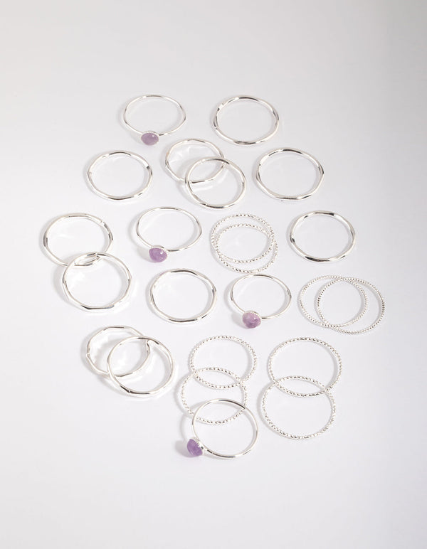 Silver Amethyst Ring Stack Pack