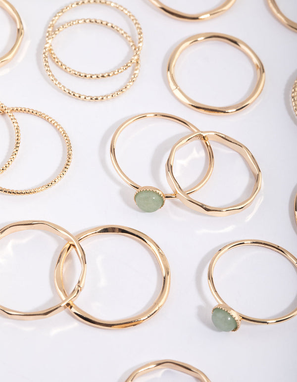 Gold Green Fluorite Ring Stack Pack
