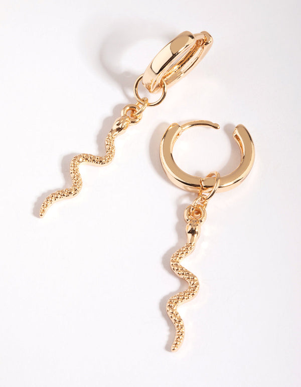 Gold Snake Huggie Hoop Earrings
