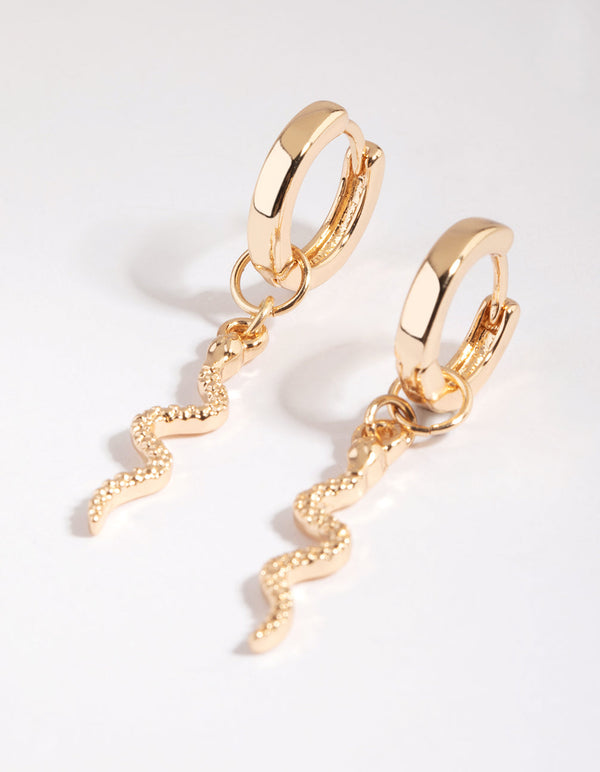 Gold Snake Huggie Hoop Earrings