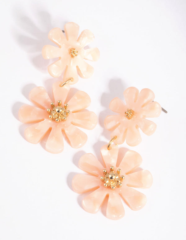 Pink Flower Drop Earrings