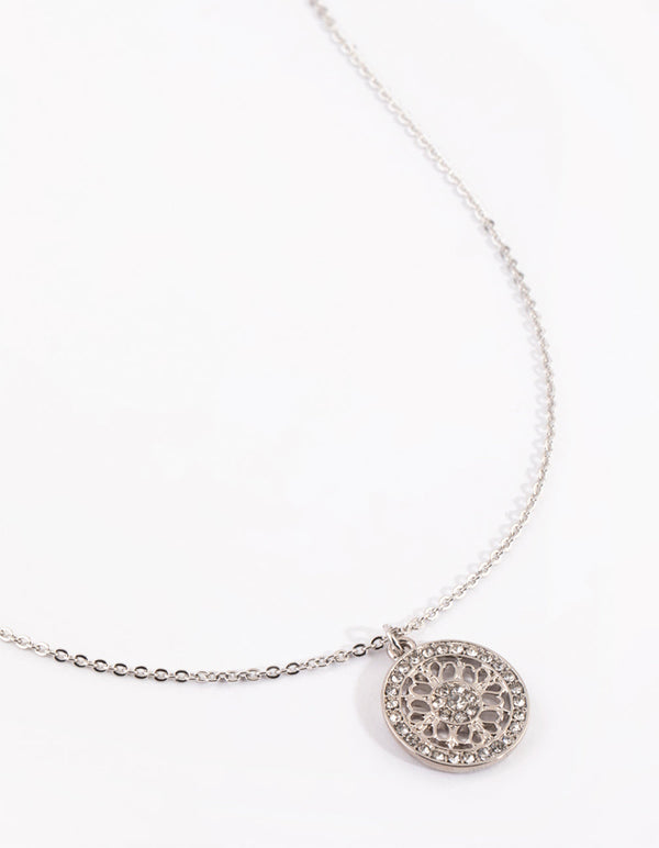 Rhodium Diamante Pendant Necklace