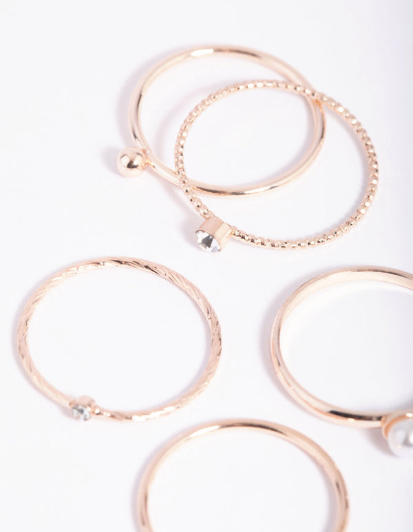 Rose Gold Dainty Pearl Ring Pack