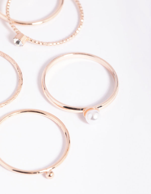 Rose Gold Dainty Pearl Ring Pack