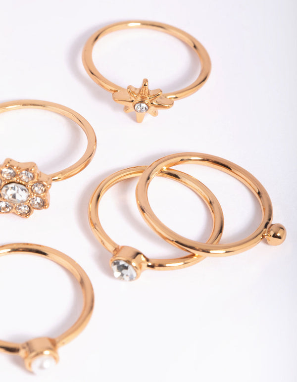 Gold Pearl and Diamante Ring Pack