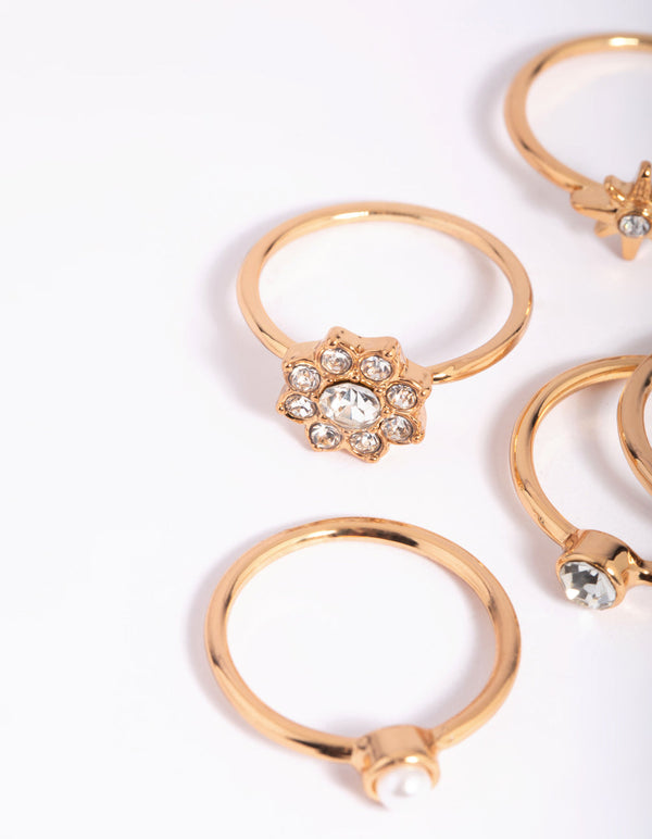 Gold Pearl and Diamante Ring Pack