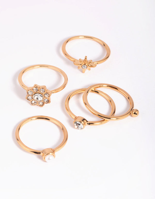 Gold Pearl and Diamante Ring Pack