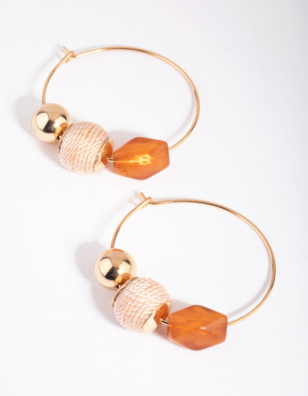 Gold Wire Thread Beaded Hoop Earrings