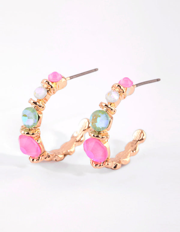 Gold Jewelled Hoop Earrings