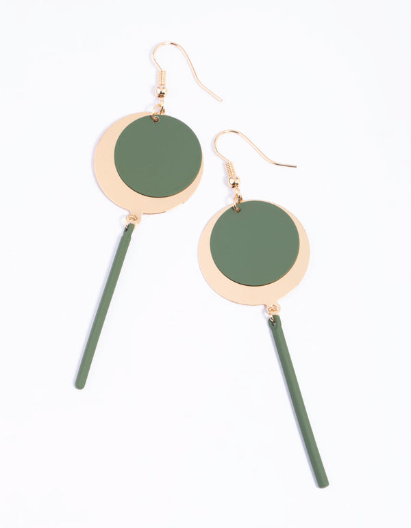 Matte Green Disc Drop Earrings
