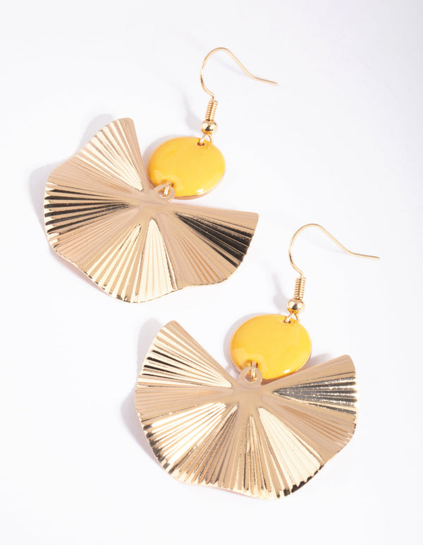 Yellow Fan Drop Earrings