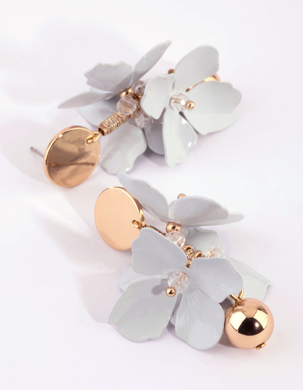 Blue Flower Cluster Drop Earrings