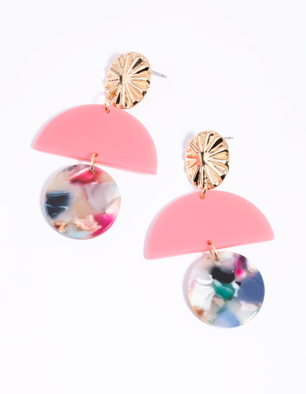 Gold Plain and Marble Drop Earrings