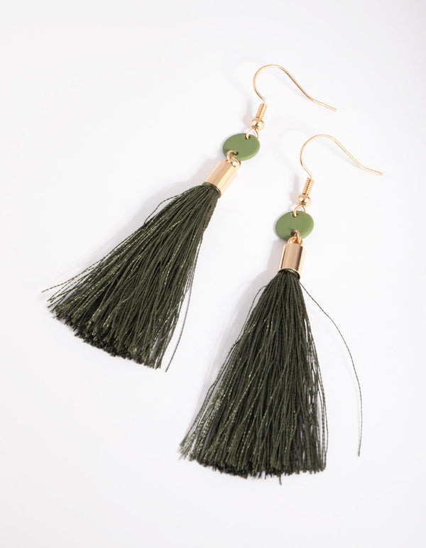 Green Tassel Drop Earrings
