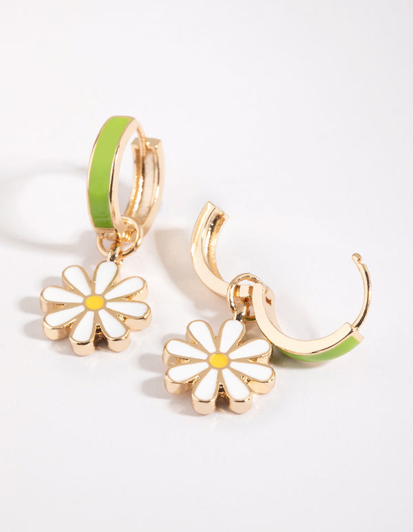 Lime Daisy Huggie Hoop Earrings