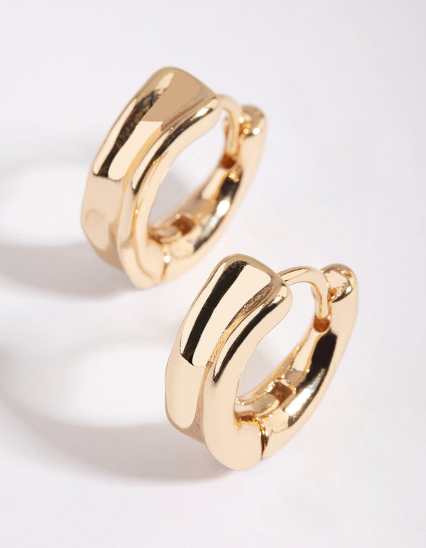 Gold Molten Huggie Hoop Earrings