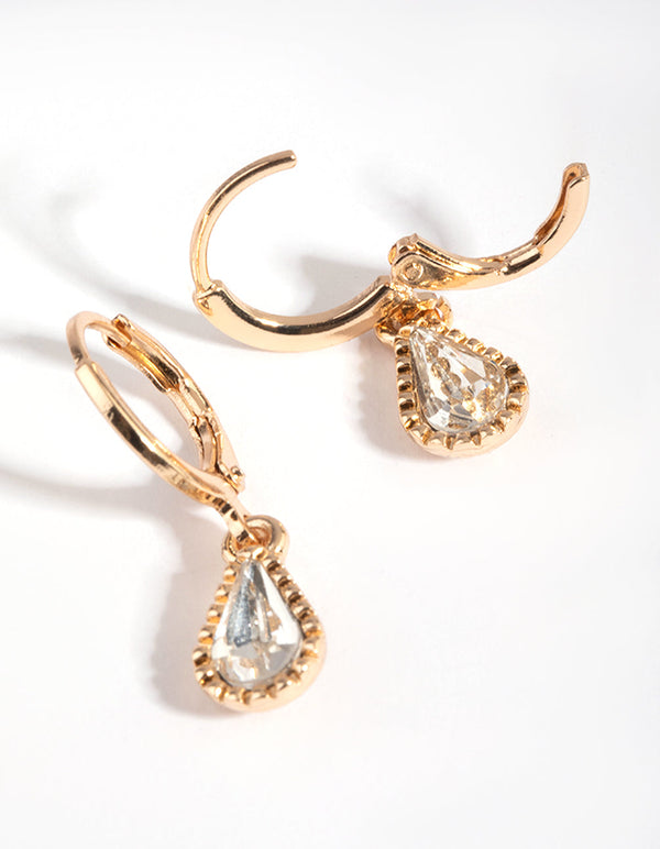 Gold Diamante Teardrop Huggie Hoop Earrings