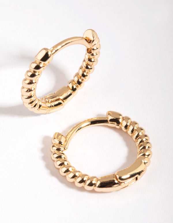 Gold Twisted Huggie Hoop Earrings