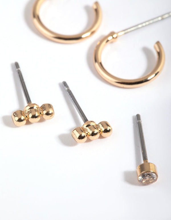 Gold Diamante Stud and Huggie Hoop Earring Stack Pack