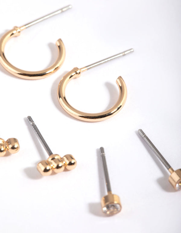 Gold Diamante Stud and Huggie Hoop Earring Stack Pack