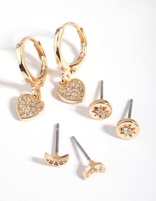 Gold Celestial and Heart Earring Stack Pack