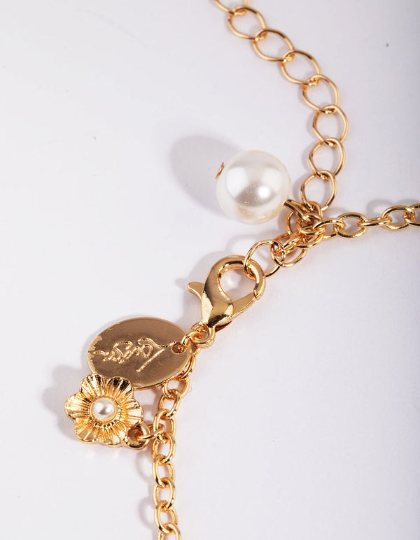 Gold Charm and Chain Anklet Set