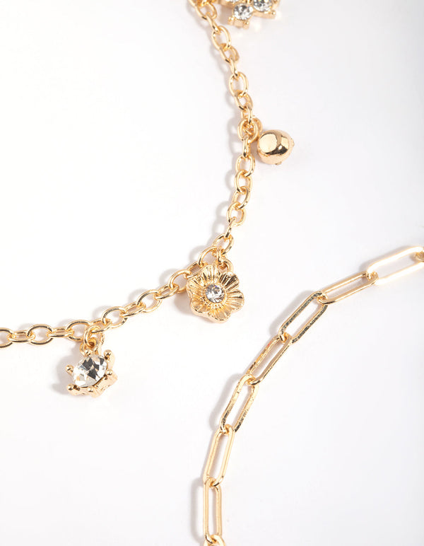 Gold Charm and Chain Anklet Set