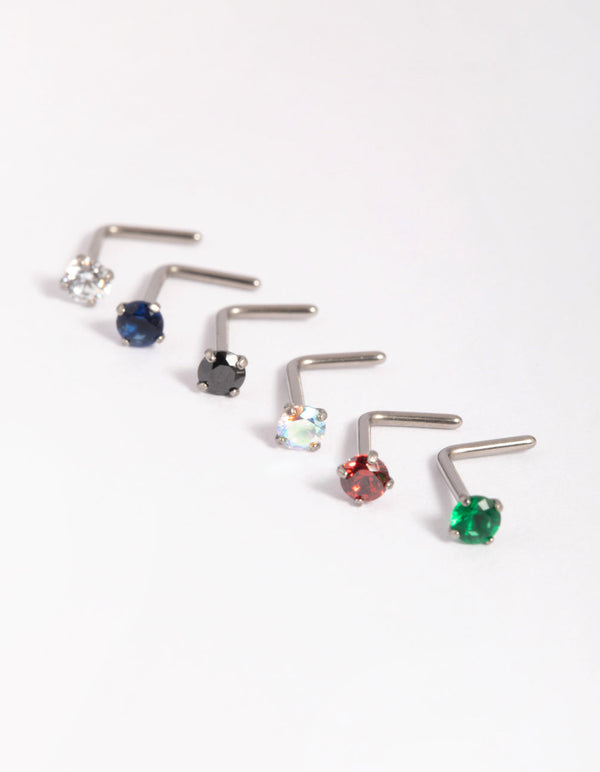 Titanium Mixed Stone Nose Stud Pack