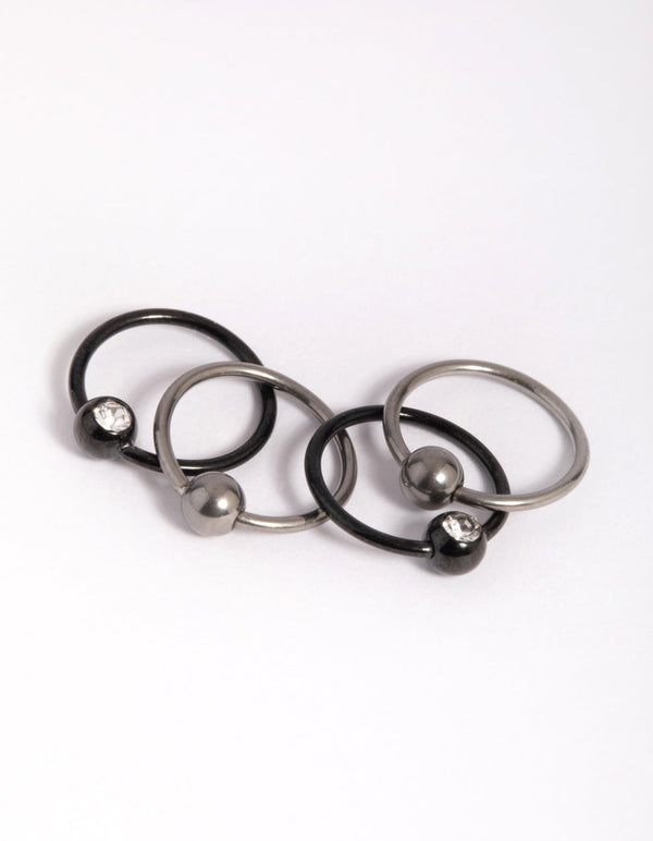Titanium Ball and Diamante Nose Ring Pack