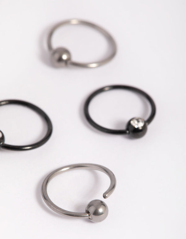 Titanium Ball and Diamante Nose Ring Pack