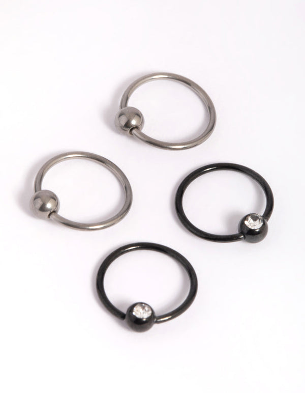 Titanium Ball and Diamante Nose Ring Pack