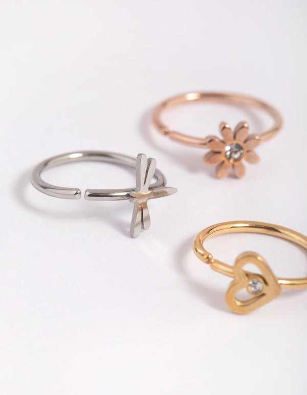 Surgical Steel Charm Nose Ring Pack