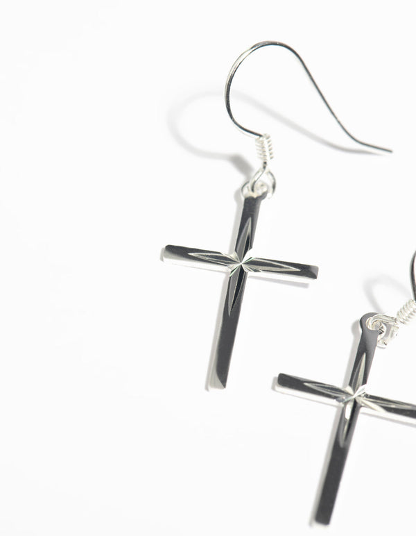 Sterling Silver Cross Drop Earrings