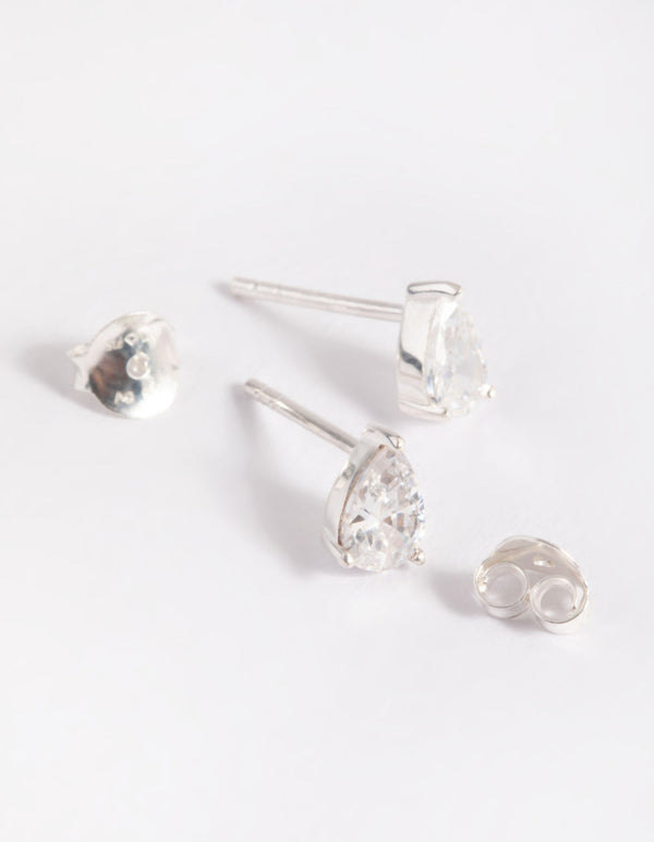Sterling Silver Cubic Zirconia Pear Stud Earrings