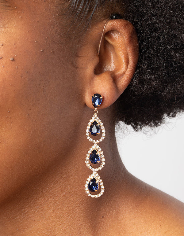 Rose Gold Navy Teardrop Earrings